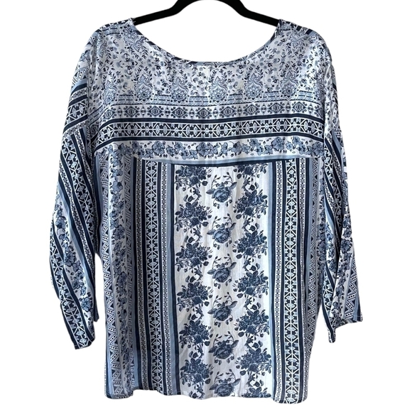 Miami White & Blue Striped & Floral Blouse Size Small - Picture 2 of 3